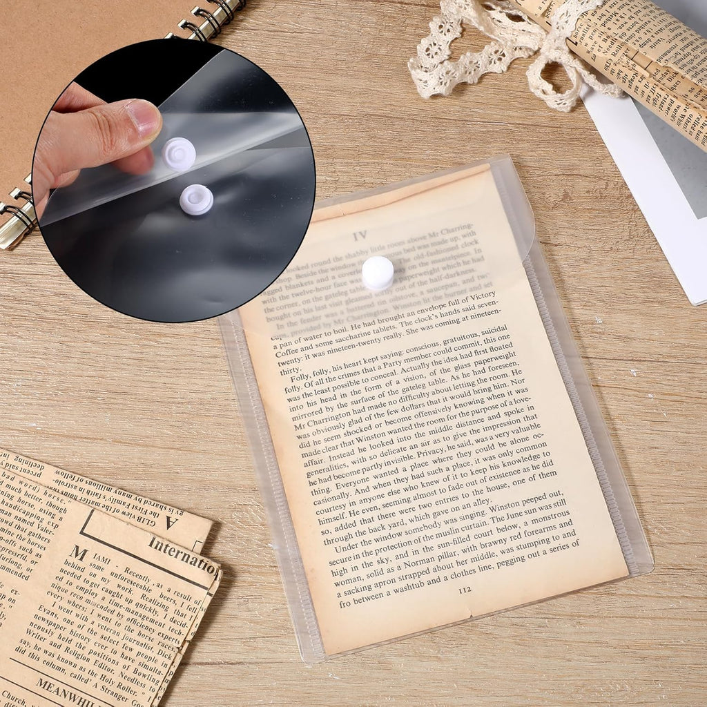 10 PCS Clear Envelope Pouch 7 X 5 Inch Clear Plastic Envelope Pouch with Snap Closure Waterproof Plastic Envelopes for Office School Documents Sticker, Photo Storage Folder, Receipt Holder