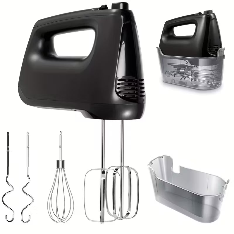 Hand Mixer, Handheld Mixer With Storage Case 5-Speed Plus Turbo Hand Mixer Electric With 5 Stainless Steel Attachments(2 Beaters, 2 Dough Hooks And 1 Whisk), Silver.