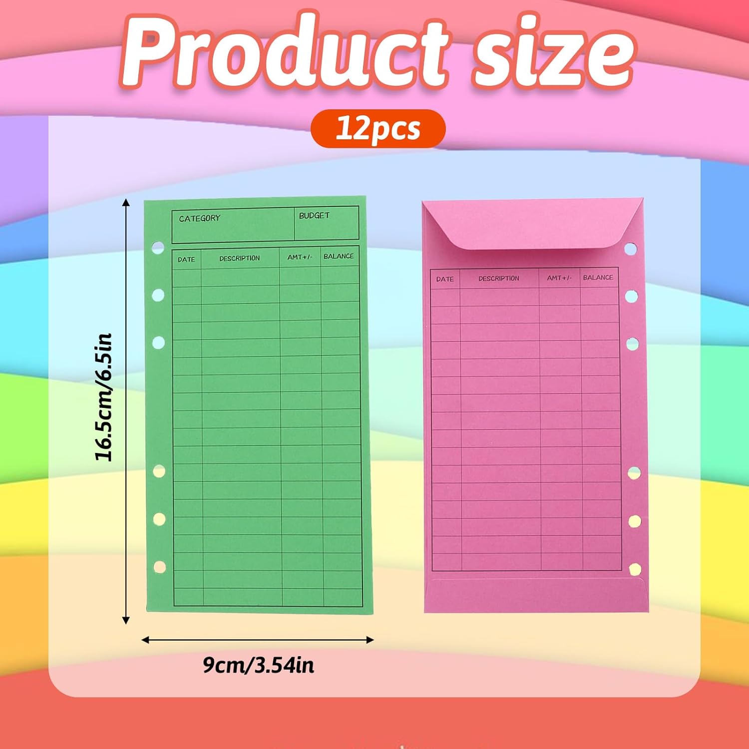 12 PCS Colorful Money Envelopes for Budgeting, 3.5 x 6.5 Inch Envelopes Money Saving Challenge Sheet Reusable Cash Deposit Envelope Budget Envelope Cardstock for Checks, Gift Cards, Tickets