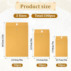 100 Pieces 3 Sizes Manilla Yellow Envelopes with Clasp Closure, Clasp Envelopes Paper for Filing, Storing Or Mailing Documents (5 x 7 Inch, 6 x 9 Inch, 9 x 12 Inch)