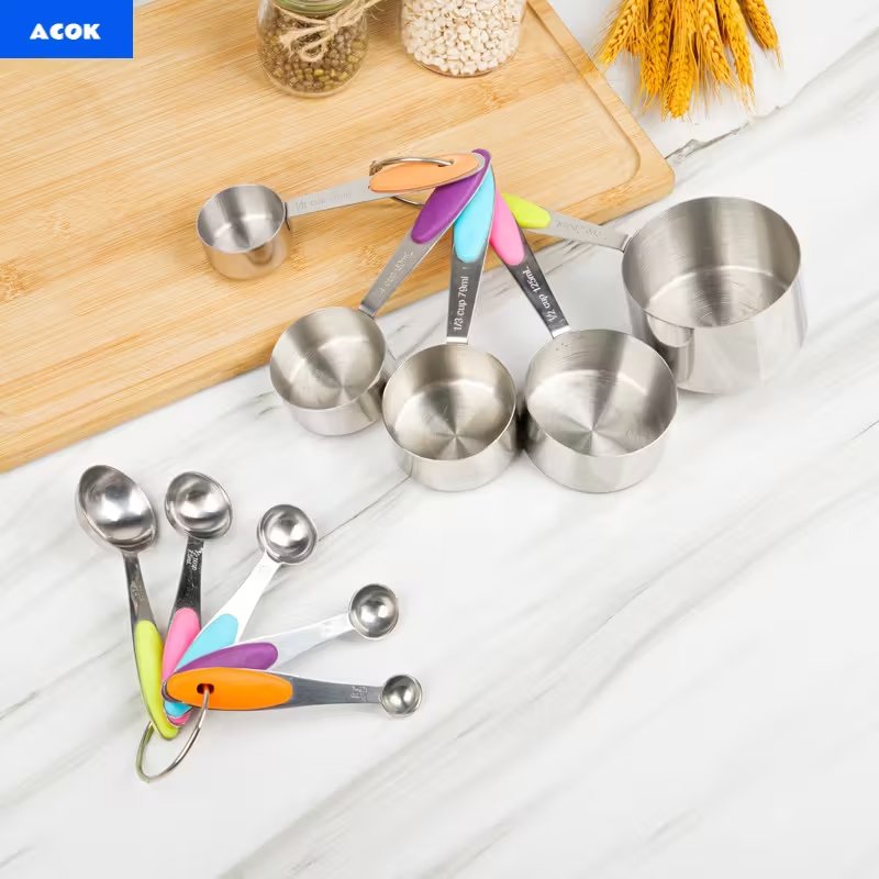 5pcs Measuring Spoon Set/10pcs Measuring Spoon Measuring Cup Set, Stainless Steel, with Silicone Handle, Precise Measuring Tool for Cooking | Essential for Christmas Baking, Kitchen Measuring Set, Cooking Tools, Sleek Kitchenware, Functional Design