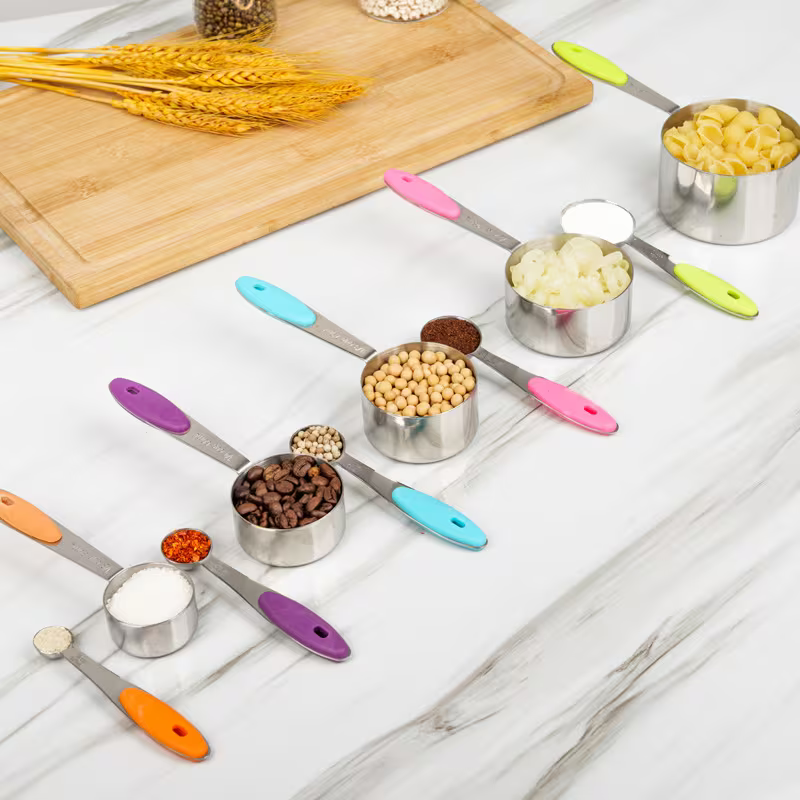 5pcs Measuring Spoon Set/10pcs Measuring Spoon Measuring Cup Set, Stainless Steel, with Silicone Handle, Precise Measuring Tool for Cooking | Essential for Christmas Baking, Kitchen Measuring Set, Cooking Tools, Sleek Kitchenware, Functional Design