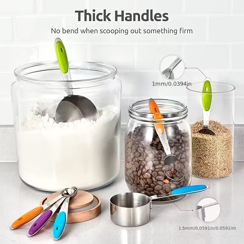 5pcs Measuring Spoon Set/10pcs Measuring Spoon Measuring Cup Set, Stainless Steel, with Silicone Handle, Precise Measuring Tool for Cooking | Essential for Christmas Baking, Kitchen Measuring Set, Cooking Tools, Sleek Kitchenware, Functional Design