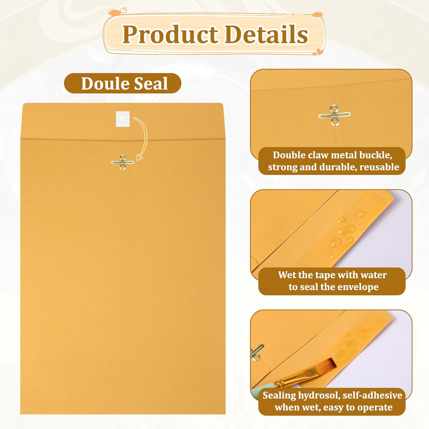 100 Pieces 3 Sizes Manilla Yellow Envelopes with Clasp Closure, Clasp Envelopes Paper for Filing, Storing Or Mailing Documents (5 x 7 Inch, 6 x 9 Inch, 9 x 12 Inch)