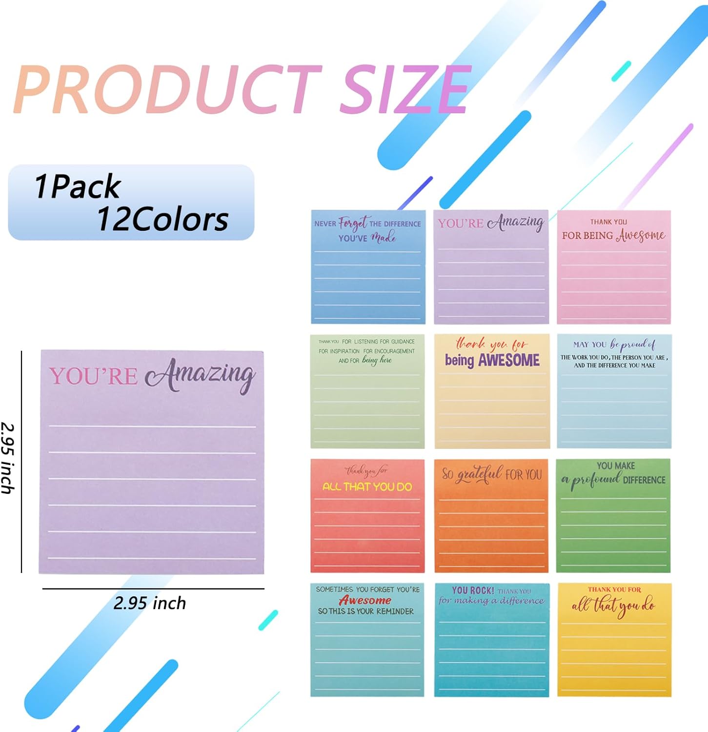 12 Pcs Employee Appreciation Sticky Notes, Thank You Gifts Bulk Note Pads, Mini Pocket Inspirational Notepads with Lines, 3x3 Inches