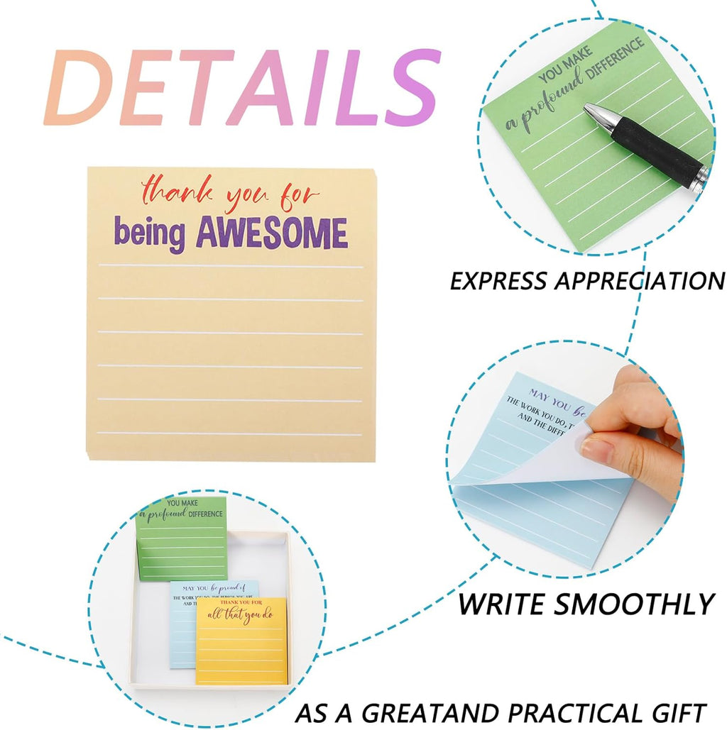 12 Pcs Employee Appreciation Sticky Notes, Thank You Gifts Bulk Note Pads, Mini Pocket Inspirational Notepads with Lines, 3x3 Inches