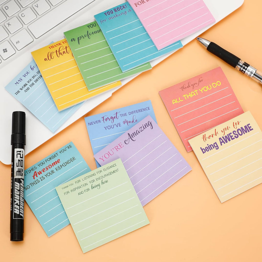 12 Pcs Employee Appreciation Sticky Notes, Thank You Gifts Bulk Note Pads, Mini Pocket Inspirational Notepads with Lines, 3x3 Inches