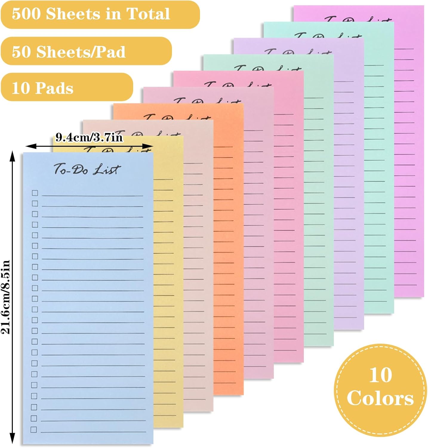 10 Pack to Do List Sticky Notes, Planner Sticky Notes with Lines, Undated to Do List Pad, 50 Sheets Each, Colorful Macaron Pastel Notepads for Office, Home (8.5 x 3.7 Inches)
