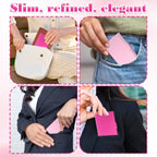 2 Pack Business Card Holder Case, Aluminum Alloy Metal Business Card Case, Slim Flip Cover Professional Name Credit Cards Holder Purse Wallet Pocket Accessory for Men and Women (Pink Rose Red)