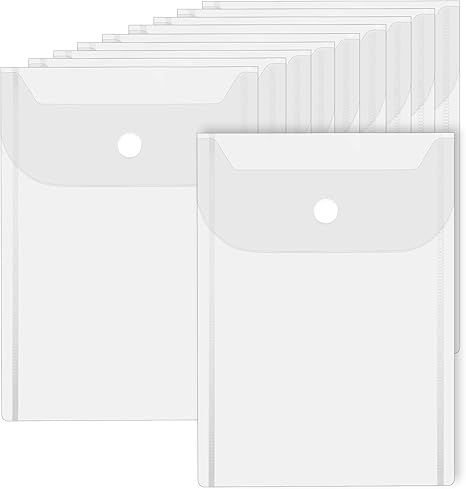 10 PCS Clear Envelope Pouch 7 X 5 Inch Clear Plastic Envelope Pouch with Snap Closure Waterproof Plastic Envelopes for Office School Documents Sticker, Photo Storage Folder, Receipt Holder