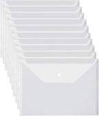 10 Pack Clear Plastic Envelope with Snap Button Closure, Rainforced Folder Document Organizer, A4 Letter Size Envelope File Storage Holder School Office Organization