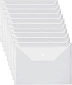 10 Pack Clear Plastic Envelope with Snap Button Closure, Rainforced Folder Document Organizer, A4 Letter Size Envelope File Storage Holder School Office Organization