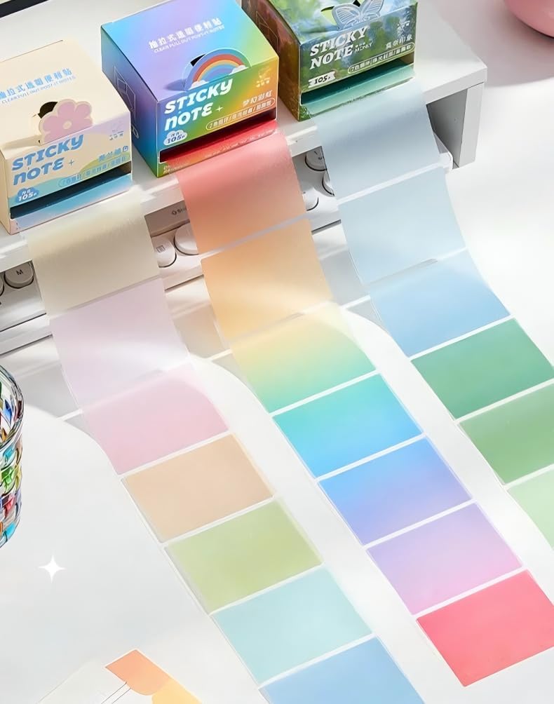 (4 Pack) Glitter Sticky Note, Cute Monster Box,105 Sheets/Roll Fun Cute Sparkle Pull-Out Memo Pads, Cute Self Adhesive Memo Pads, Transparent Glitter Sticky Notes, Small to Do List (4pcs-Cute Monster)