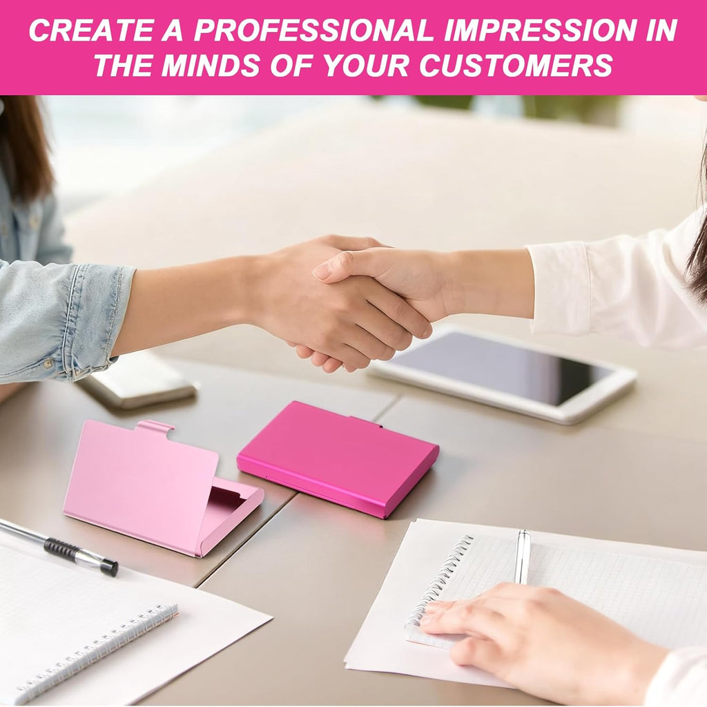 2 Pack Business Card Holder Case, Aluminum Alloy Metal Business Card Case, Slim Flip Cover Professional Name Credit Cards Holder Purse Wallet Pocket Accessory for Men and Women (Pink Rose Red)