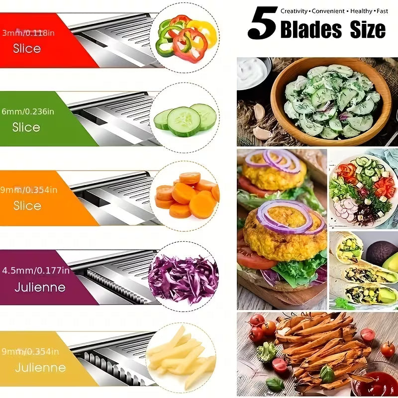 Stainless Steel Vegetable Slicer with 5 Blades Adjustable Mandoline Slicer Professional Vegetable Onion Potato Grater Kitchen Accessories