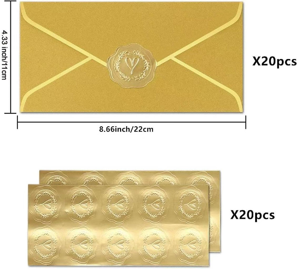 10 Pcs Invitation Envelopes,Gold Envelopes,Cash Envelopes,With Gold Stickers For Teacher's Day, Invitation，Greeting Cards，Letter Mailing(8.66 X 4.33 Inches)