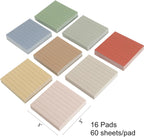 (16 Pads) Lined Sticky Notes 3x3 in Ruled Stickies Super Sticking Power Memo Pads Recyclable, Easy to Post for Home, Office, Notebook (Bright Lined)