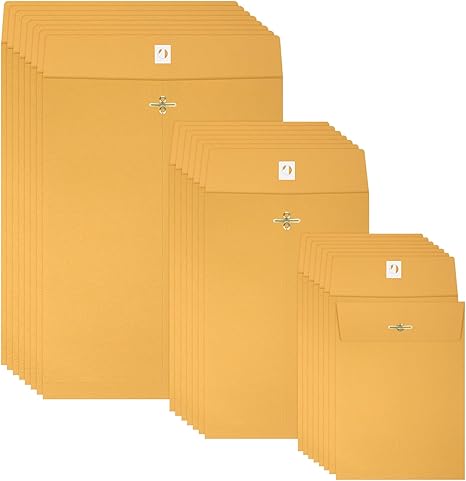 100 Pieces 3 Sizes Manilla Yellow Envelopes with Clasp Closure, Clasp Envelopes Paper for Filing, Storing Or Mailing Documents (5 x 7 Inch, 6 x 9 Inch, 9 x 12 Inch)