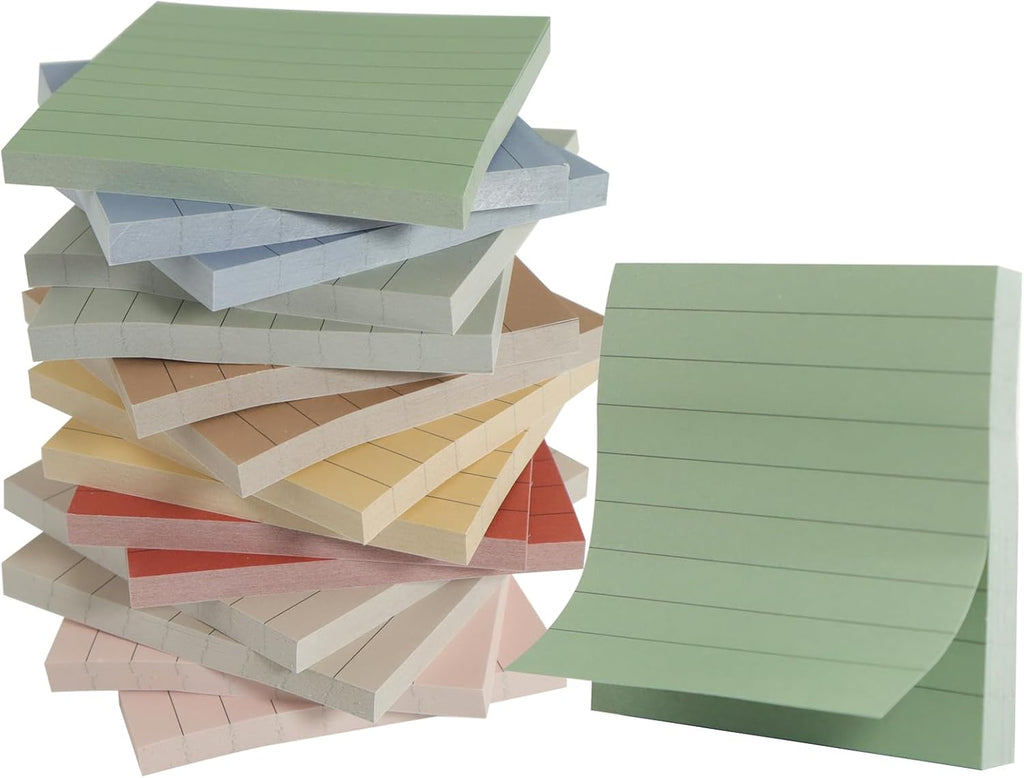 (16 Pads) Lined Sticky Notes 3x3 in Ruled Stickies Super Sticking Power Memo Pads Recyclable, Easy to Post for Home, Office, Notebook (Bright Lined)