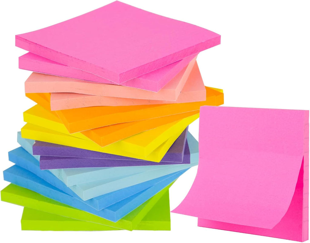 (16 Pads) Lined Sticky Notes 3x3 in Ruled Stickies Super Sticking Power Memo Pads Recyclable, Easy to Post for Home, Office, Notebook (Bright Lined)