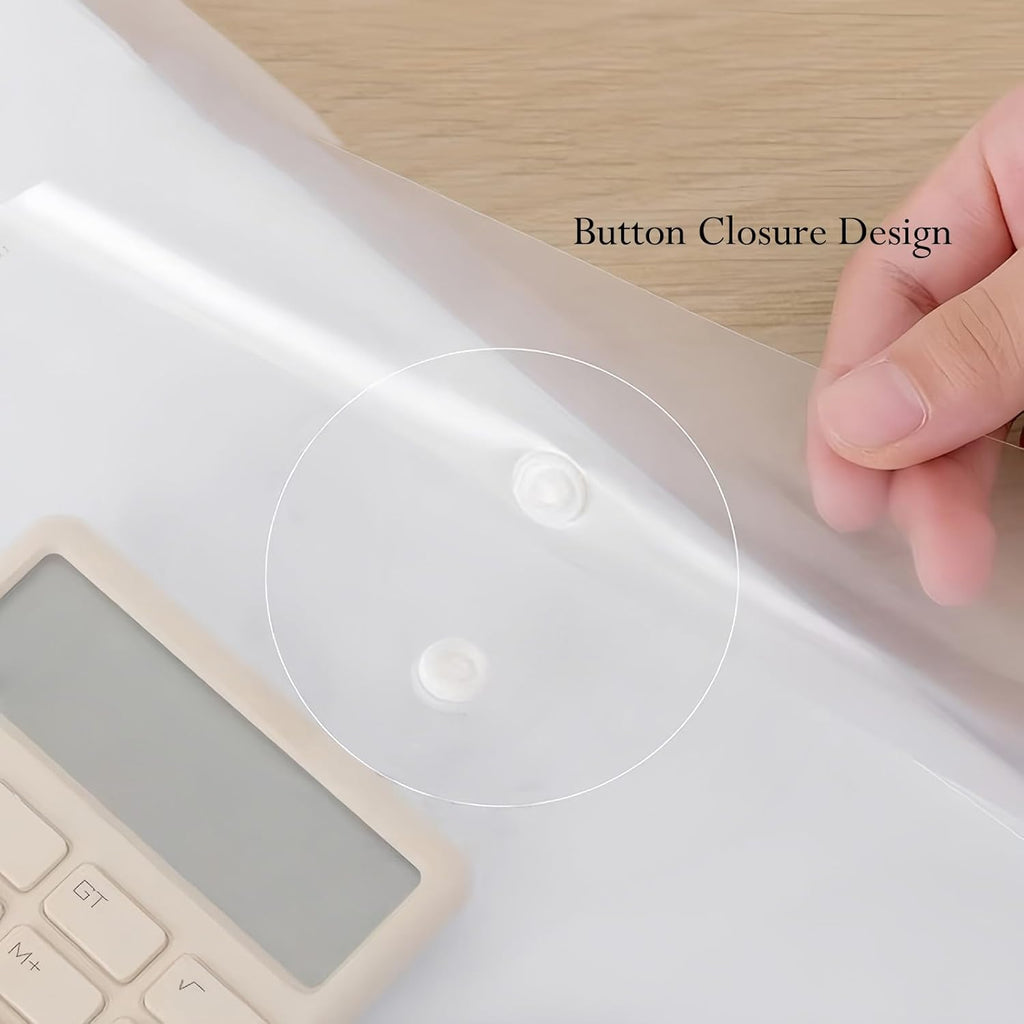 10 Pack Clear Plastic Envelope with Snap Button Closure, Rainforced Folder Document Organizer, A4 Letter Size Envelope File Storage Holder School Office Organization