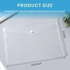 10 Pack Clear Plastic Envelope with Snap Button Closure, Rainforced Folder Document Organizer, A4 Letter Size Envelope File Storage Holder School Office Organization