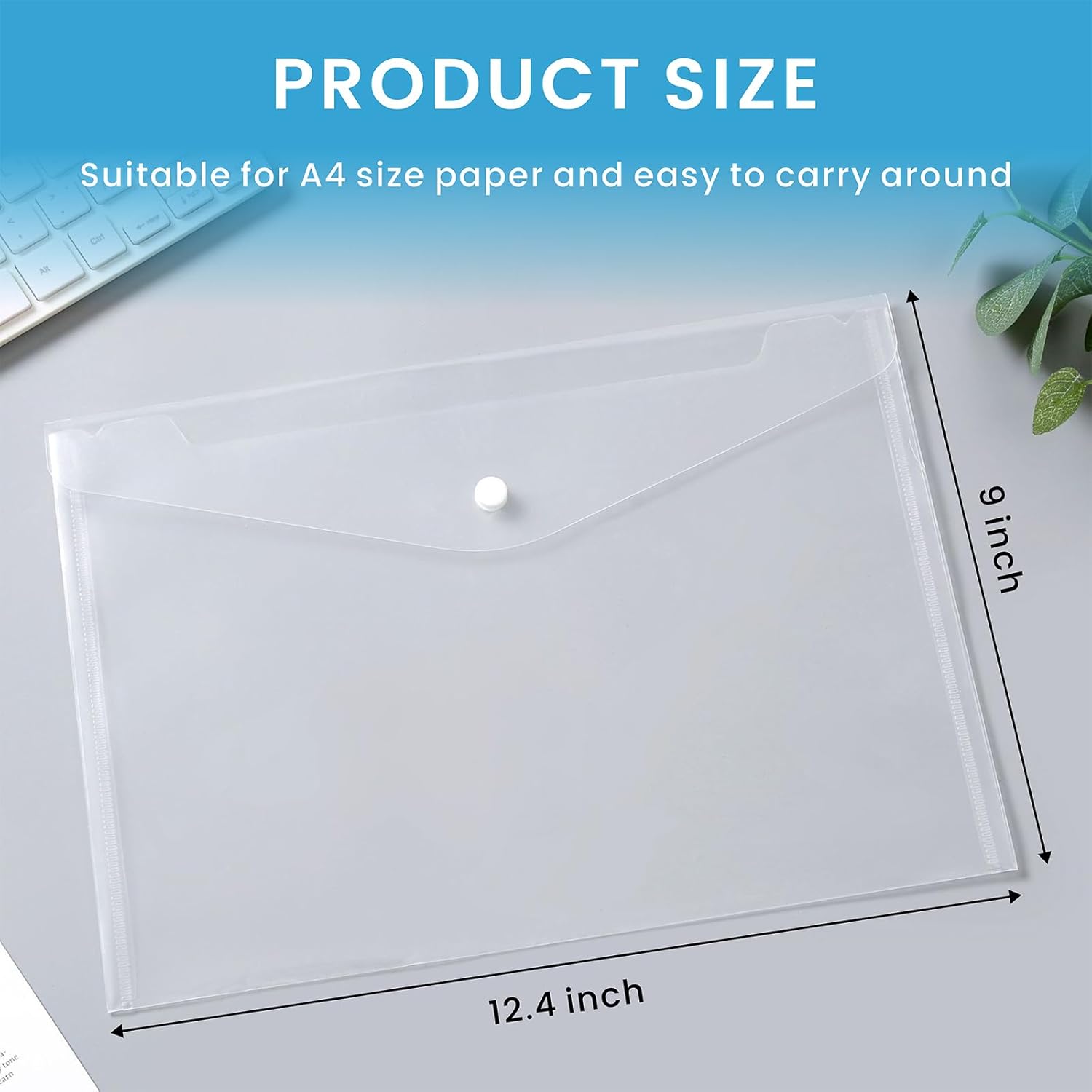 10 Pack Clear Plastic Envelope with Snap Button Closure, Rainforced Folder Document Organizer, A4 Letter Size Envelope File Storage Holder School Office Organization