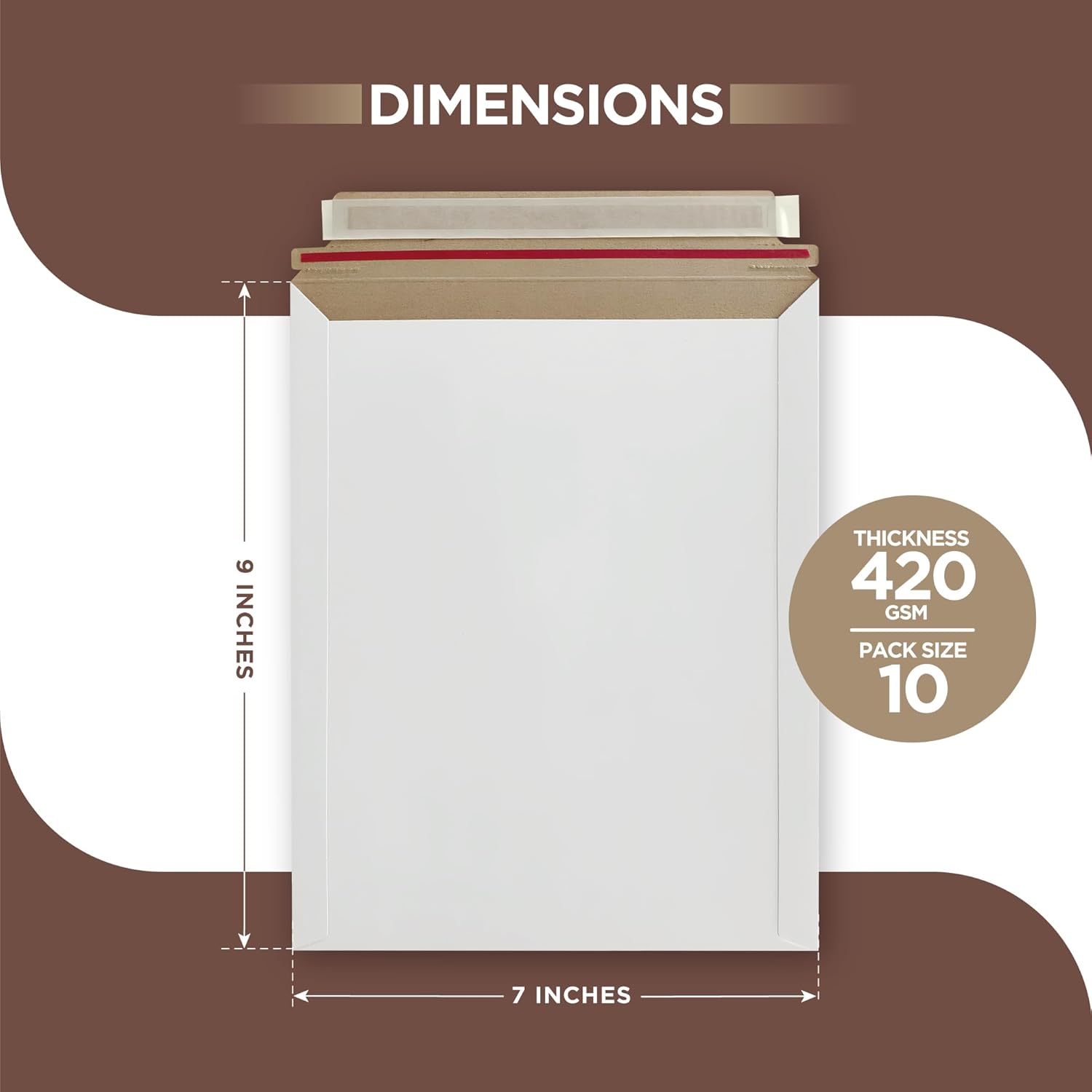 10 Pack 6x6 Inch Rigid Mailers – 420 GSM Self Seal Stay Flat Cardboard Envelopes for CDs, DVDs, Photos, Documents – Tear Strip, Do Not Bend Labels – Square Card Mailers & Shipping Envelopes (White)