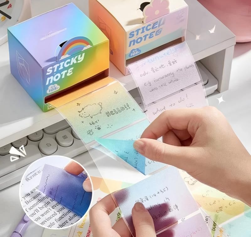 (4 Pack) Glitter Sticky Note, Cute Monster Box,105 Sheets/Roll Fun Cute Sparkle Pull-Out Memo Pads, Cute Self Adhesive Memo Pads, Transparent Glitter Sticky Notes, Small to Do List (4pcs-Cute Monster)