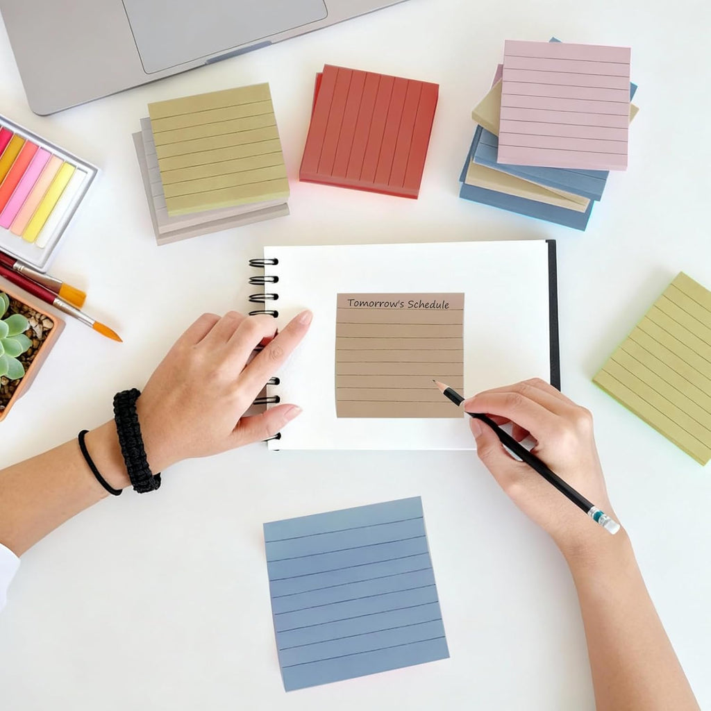 (16 Pads) Lined Sticky Notes 3x3 in Ruled Stickies Super Sticking Power Memo Pads Recyclable, Easy to Post for Home, Office, Notebook (Bright Lined)