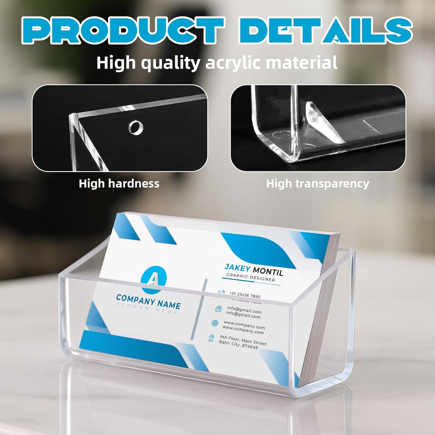 2 PCS Business Card Holder Wall Mount, Acrylic Business Card Organizer Hanging Clear Plastic Name Cards Display Stand Office Calling Cards Desktop Organizer for Wall Mount or Place on Desk, Fits 40-60