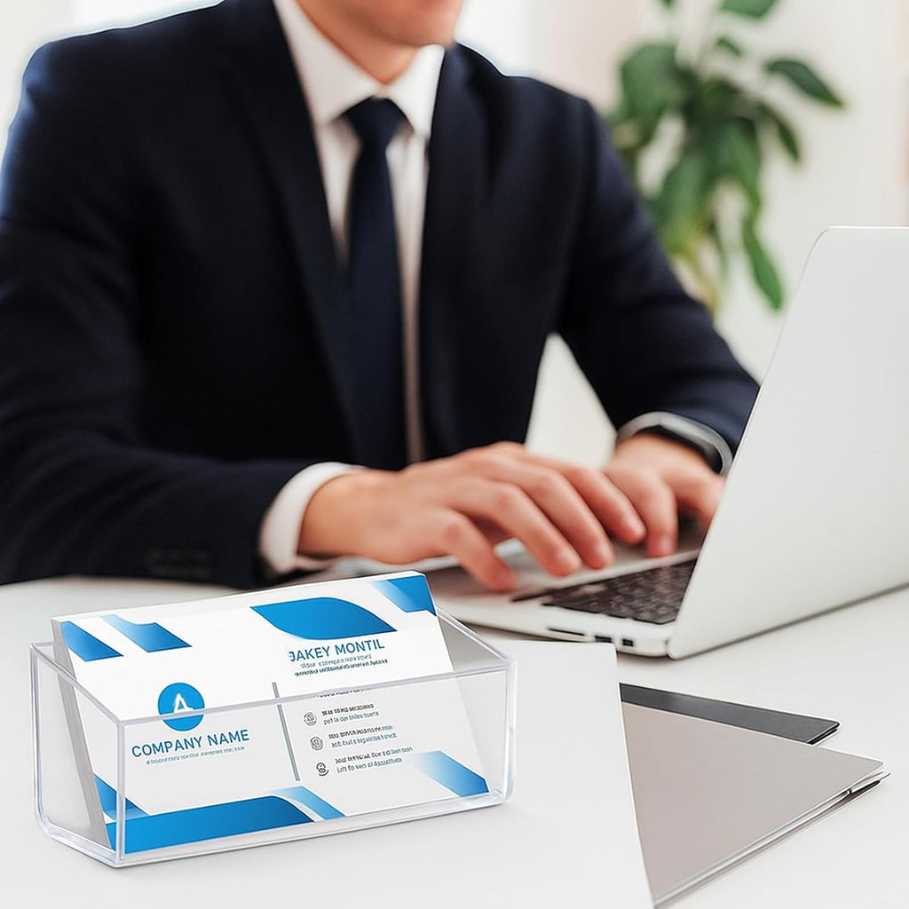 2 PCS Business Card Holder Wall Mount, Acrylic Business Card Organizer Hanging Clear Plastic Name Cards Display Stand Office Calling Cards Desktop Organizer for Wall Mount or Place on Desk, Fits 40-60