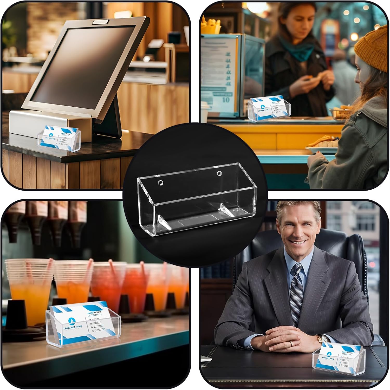 2 PCS Business Card Holder Wall Mount, Acrylic Business Card Organizer Hanging Clear Plastic Name Cards Display Stand Office Calling Cards Desktop Organizer for Wall Mount or Place on Desk, Fits 40-60