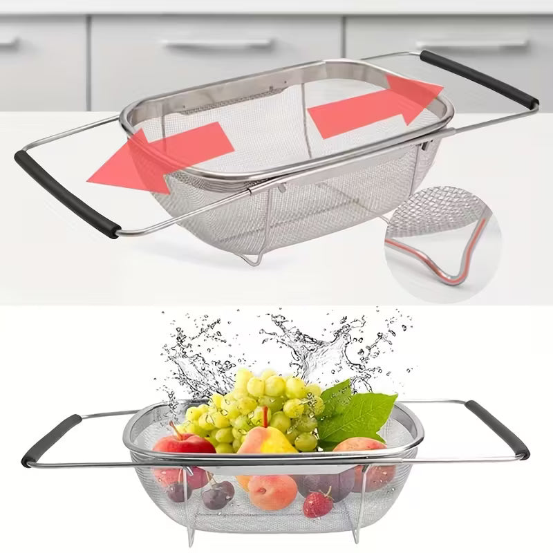 Expandable Stainless Steel Filter With Fine Mesh And Drain Basket - Perfect For Vegetables And Kitchen Accessories Can Be Paired With A Fruit Basket Worth Choosing