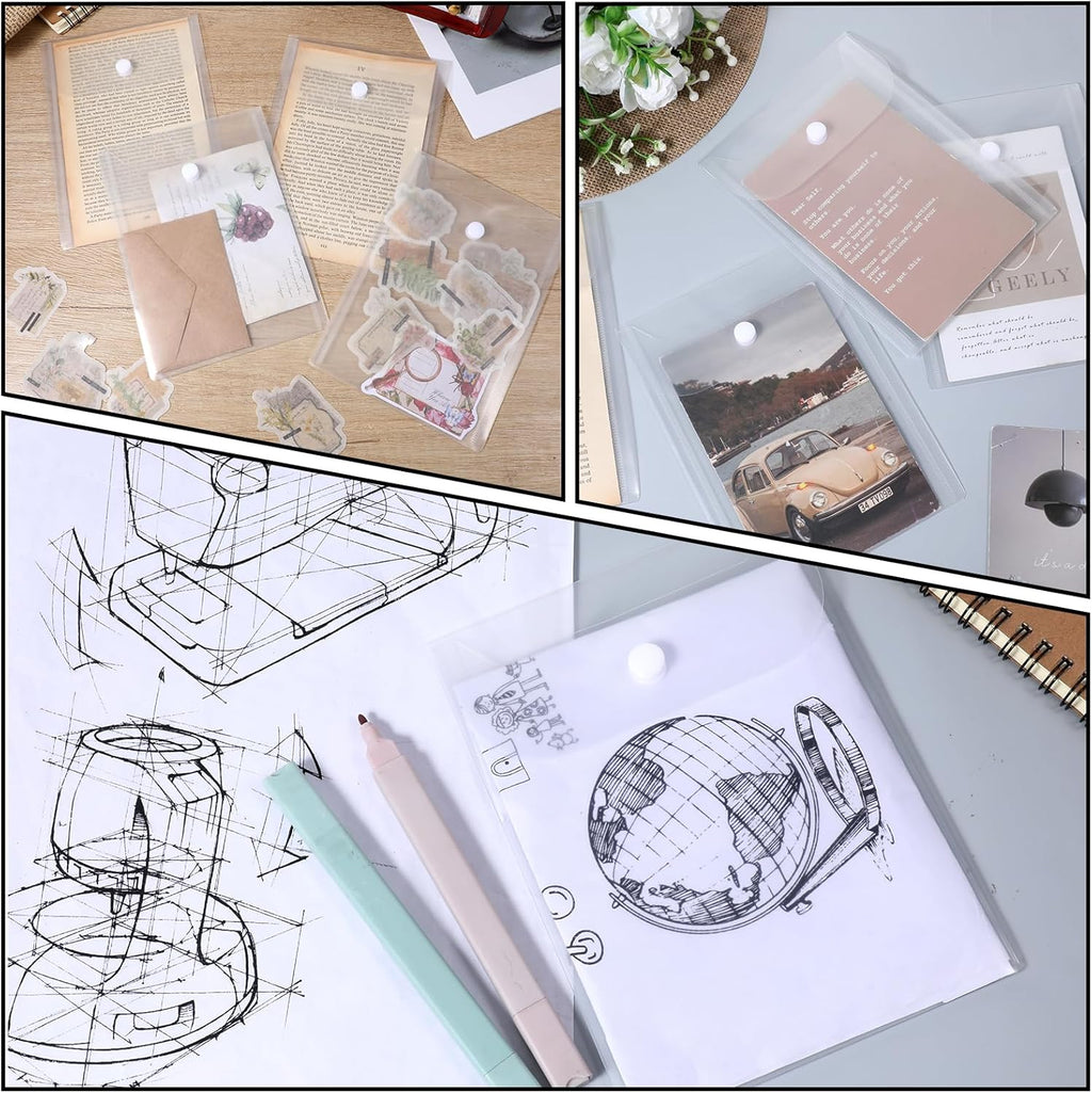 10 PCS Clear Envelope Pouch 7 X 5 Inch Clear Plastic Envelope Pouch with Snap Closure Waterproof Plastic Envelopes for Office School Documents Sticker, Photo Storage Folder, Receipt Holder