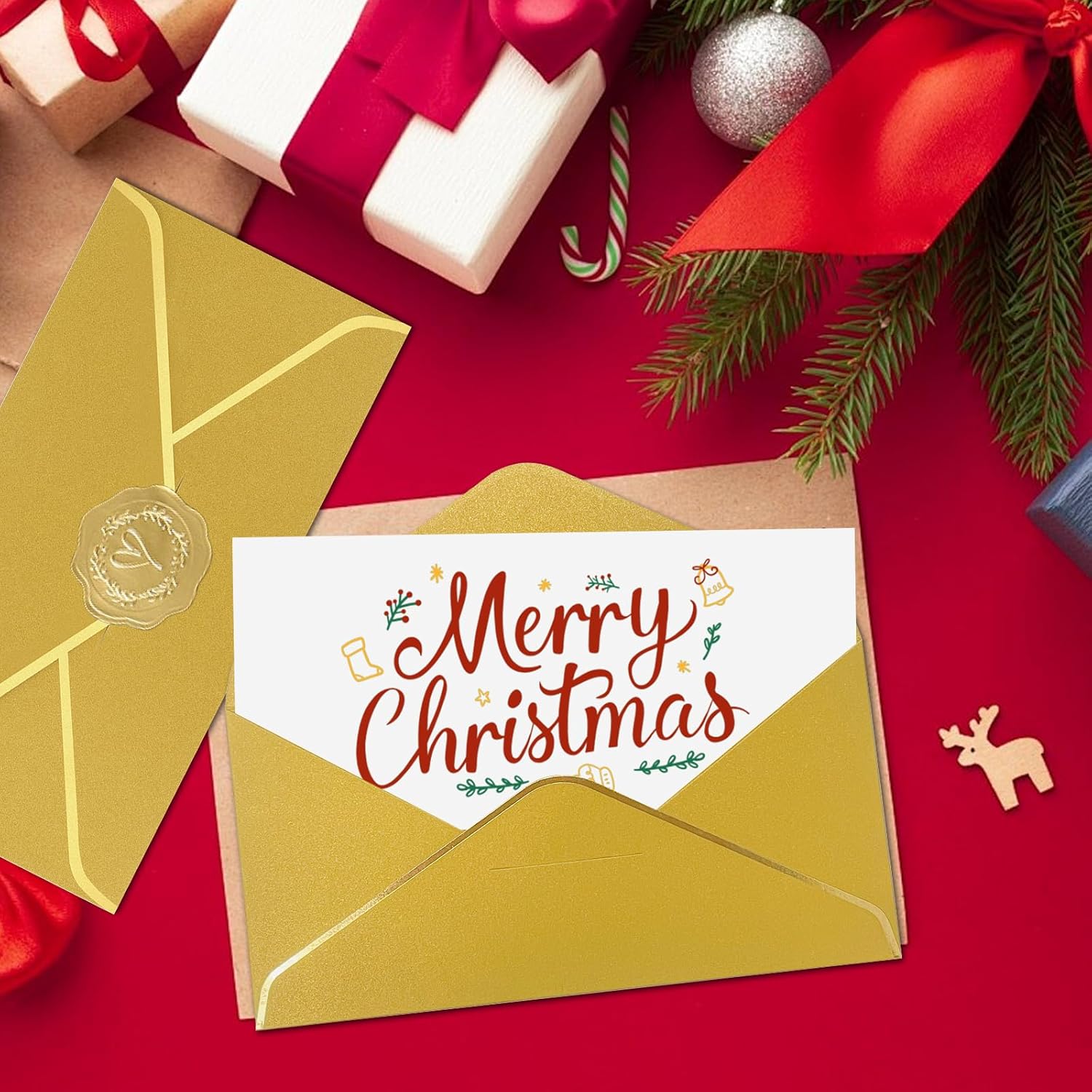 10 Pcs Invitation Envelopes,Gold Envelopes,Cash Envelopes,With Gold Stickers For Teacher's Day, Invitation，Greeting Cards，Letter Mailing(8.66 X 4.33 Inches)