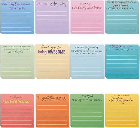 12 Pcs Employee Appreciation Sticky Notes, Thank You Gifts Bulk Note Pads, Mini Pocket Inspirational Notepads with Lines, 3x3 Inches