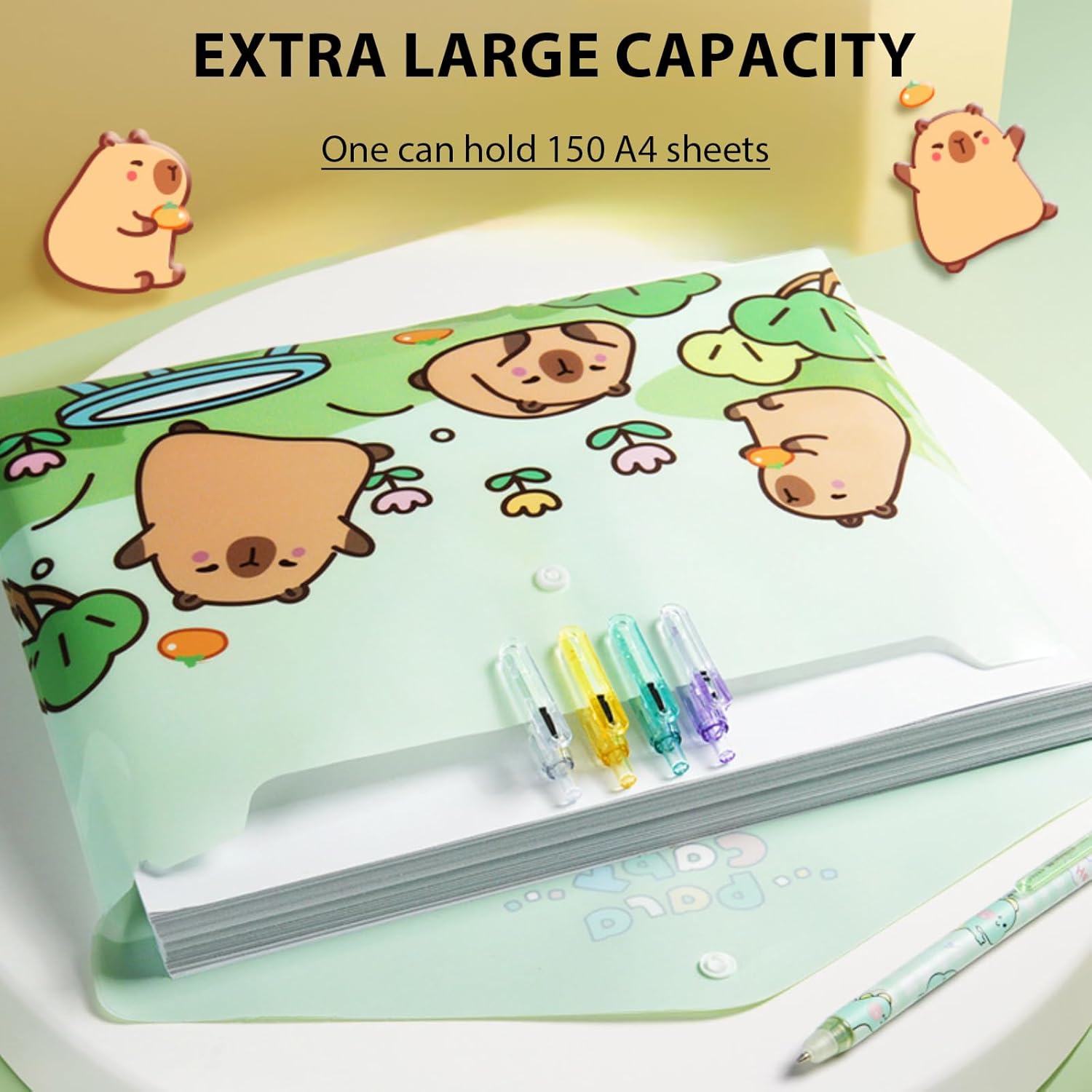 10 PCS Capybara Plastic Folders for Document, A4,Letter Size File Envelopes with Snap Closure, Decorative File Folders Cute File Folder with Name Tags Sticker Capybara Stickers for School Office