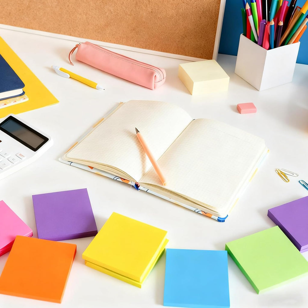 (16 Pads) Lined Sticky Notes 3x3 in Ruled Stickies Super Sticking Power Memo Pads Recyclable, Easy to Post for Home, Office, Notebook (Bright Lined)