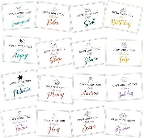 16 Pcs Open When Envelopes for College Student, Going Away College Gift Card Care Package, Open When Gift Card Envelopes for Student Daughter Girlfriend Boyfriend