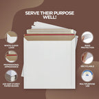 10 Pack 6x6 Inch Rigid Mailers – 420 GSM Self Seal Stay Flat Cardboard Envelopes for CDs, DVDs, Photos, Documents – Tear Strip, Do Not Bend Labels – Square Card Mailers & Shipping Envelopes (White)