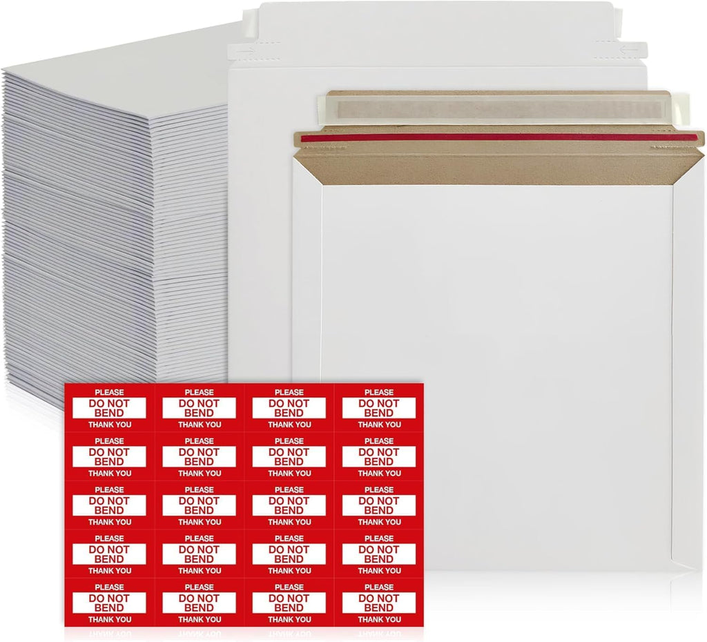 10 Pack 6x6 Inch Rigid Mailers – 420 GSM Self Seal Stay Flat Cardboard Envelopes for CDs, DVDs, Photos, Documents – Tear Strip, Do Not Bend Labels – Square Card Mailers & Shipping Envelopes (White)