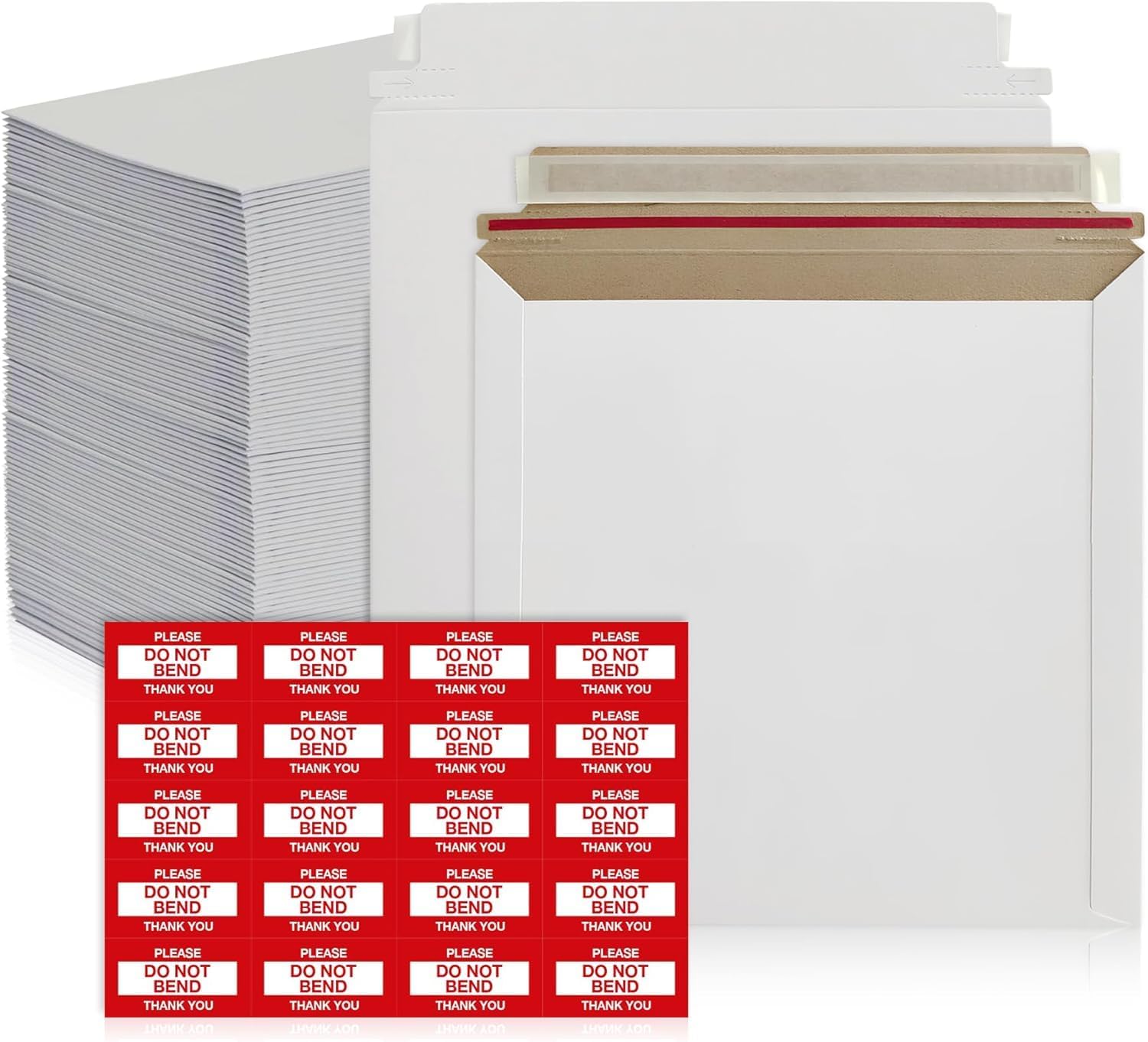 10 Pack 6x6 Inch Rigid Mailers – 420 GSM Self Seal Stay Flat Cardboard Envelopes for CDs, DVDs, Photos, Documents – Tear Strip, Do Not Bend Labels – Square Card Mailers & Shipping Envelopes (White)