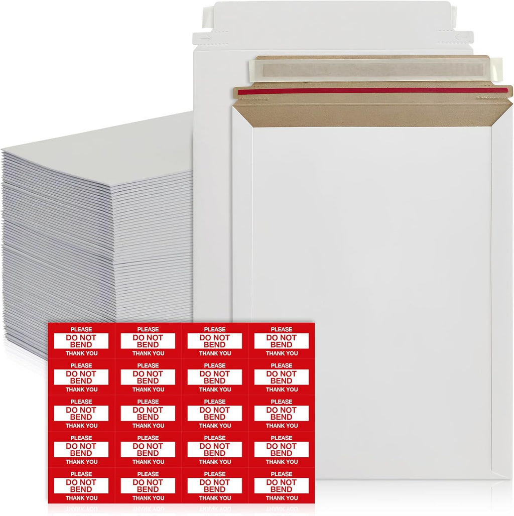 10 Pack 6x6 Inch Rigid Mailers – 420 GSM Self Seal Stay Flat Cardboard Envelopes for CDs, DVDs, Photos, Documents – Tear Strip, Do Not Bend Labels – Square Card Mailers & Shipping Envelopes (White)