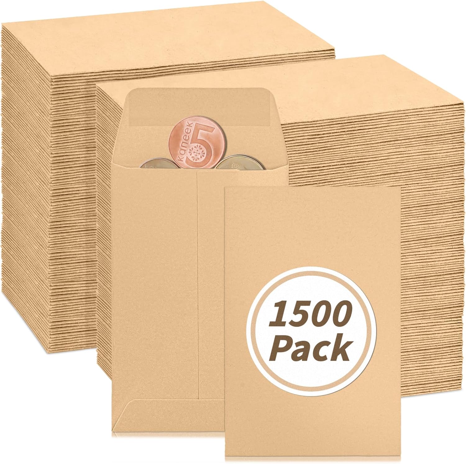 1000 Pack Small Coin Envelope 4.25x 2.5in Gold Kraft Money Envelope Small Cash Envelopes Mini Key Envelopes with Gummed Flap for Home and Office Use