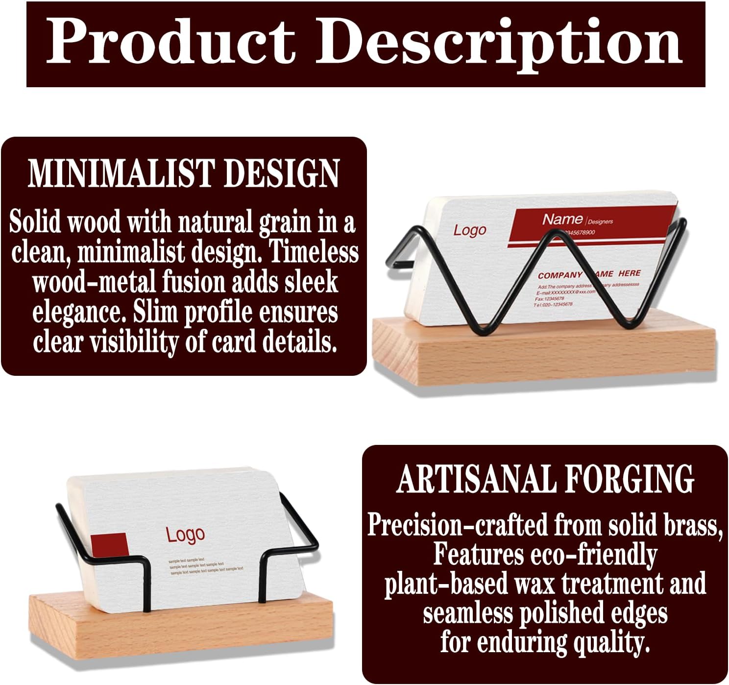 2 Pieces Personalized Business Card Holder Desk Custom Engraved Wooden Business Card Case Holder Custom Wooden Business Name Card Display Stand Postcard Holder for Office Desktop Business Card Stand 0