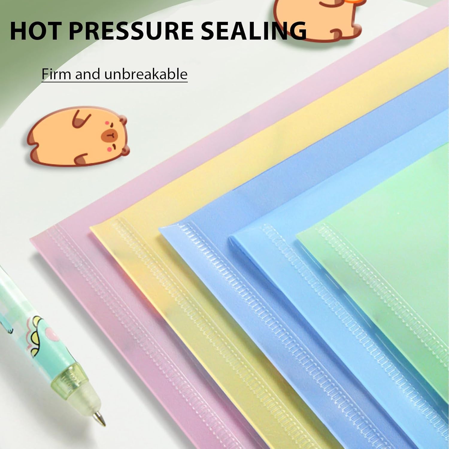 10 PCS Capybara Plastic Folders for Document, A4,Letter Size File Envelopes with Snap Closure, Decorative File Folders Cute File Folder with Name Tags Sticker Capybara Stickers for School Office