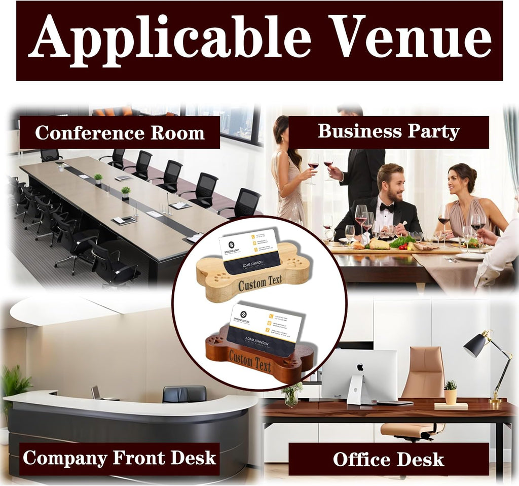 2 Pieces Personalized Business Card Holder Desk Custom Engraved Wooden Business Card Case Holder Custom Wooden Business Name Card Display Stand Postcard Holder for Office Desktop Business Card Stand 0