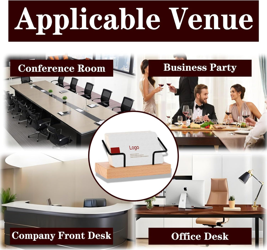 2 Pieces Personalized Business Card Holder Desk Custom Engraved Wooden Business Card Case Holder Custom Wooden Business Name Card Display Stand Postcard Holder for Office Desktop Business Card Stand 0