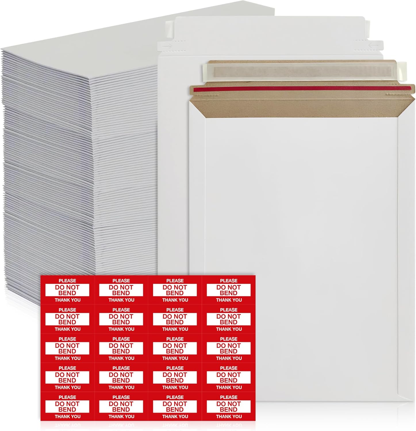 10 Pack 6x6 Inch Rigid Mailers – 420 GSM Self Seal Stay Flat Cardboard Envelopes for CDs, DVDs, Photos, Documents – Tear Strip, Do Not Bend Labels – Square Card Mailers & Shipping Envelopes (White)